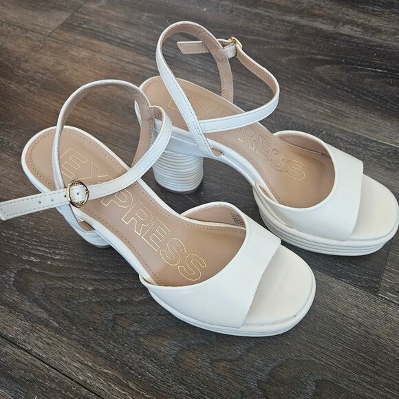 Express White Block Heel Platform Sandals | Size 9 - Picture 1 of 5